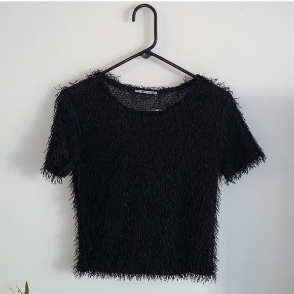 Zara Semi-Sheer Fuzzy Black Top - Picture 1 of 4